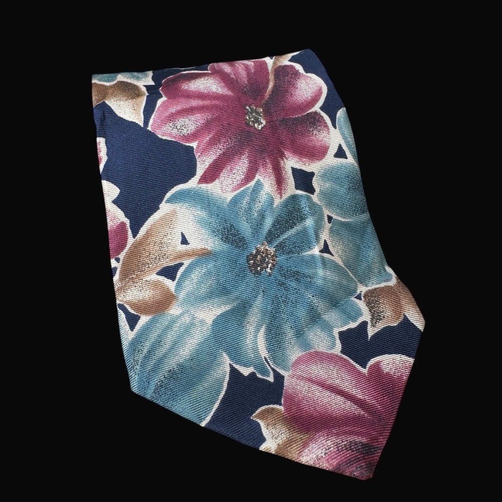 Surrey Mens Silk Floral Necktie Navy Blue Teal Burgundy Made in USA RN 84213
